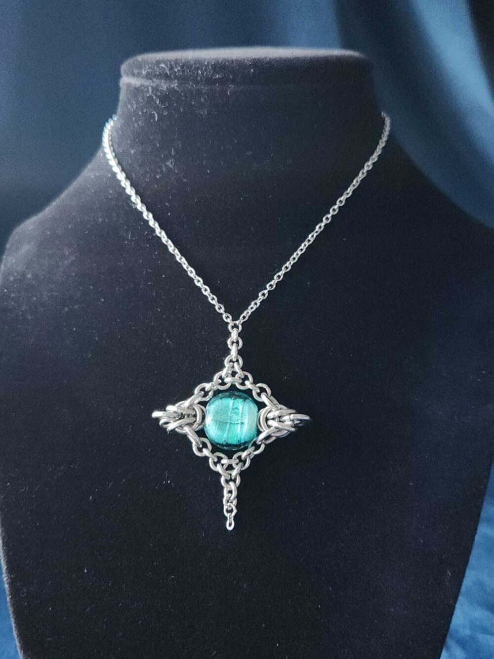 Aqua and silver star statement necklace - Picture 3 of 9